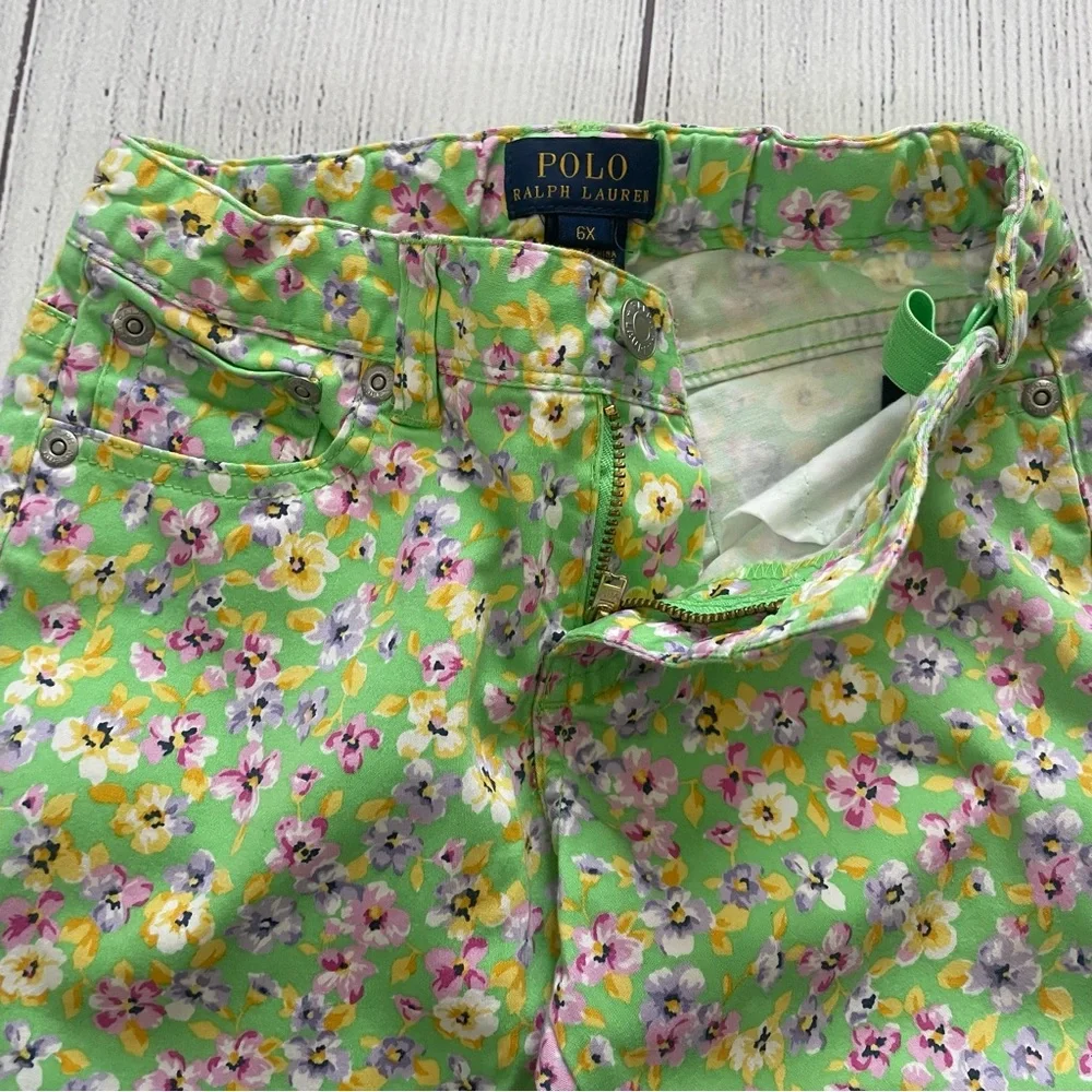 Ralph Lauren Girls Light Green Floral Pants Size 6X